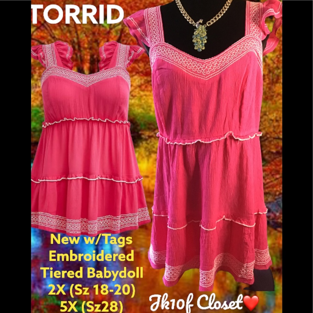 LOWEST 🌺 NWT TORRID 2X or 5X EMBROIDERED BABY DOLL TOP - Picture 13 of 13